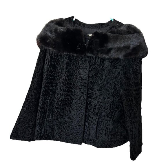 Vintage crushed Lamb fur jacket MINK small collar cuffs black Women's Coat - Picture 1 of 13
